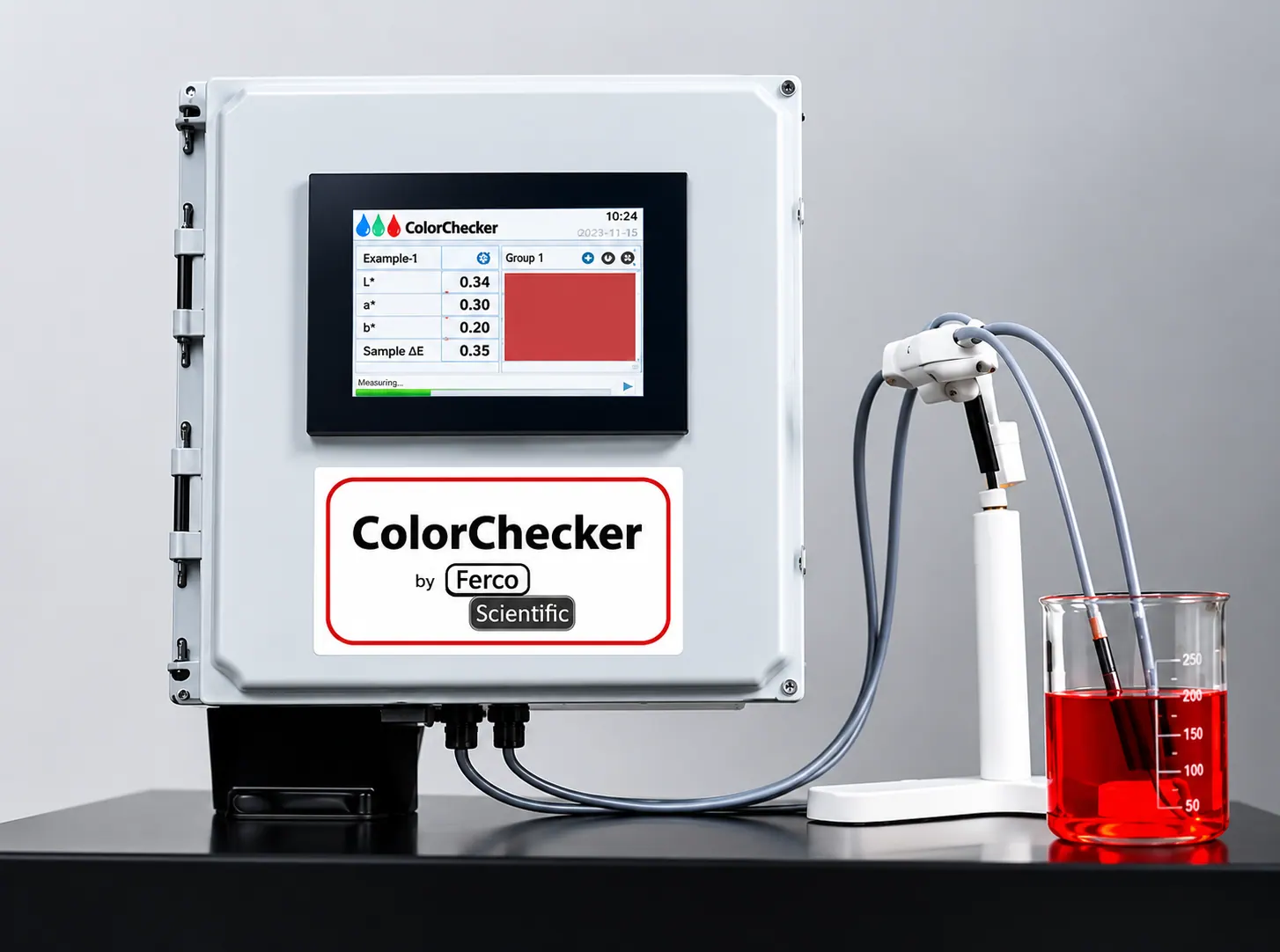 Ferco ColorChecker Dip with fibre-optical dip probe in a dye bath