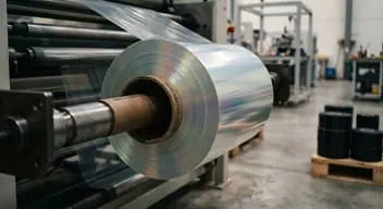 Roll of polyester film on a production line