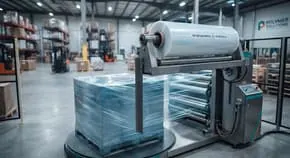 Pallet being stretch-wrapped with polyethylene film